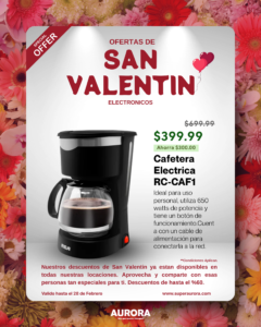 bodegas aurora, descuentos de san valentin, cafetera