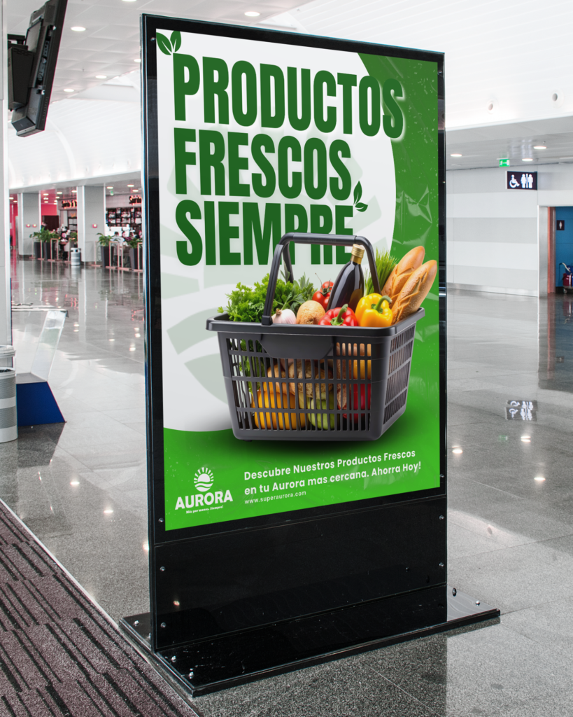 productos frescos siempre, entreda banner, mockup, bodega aurora